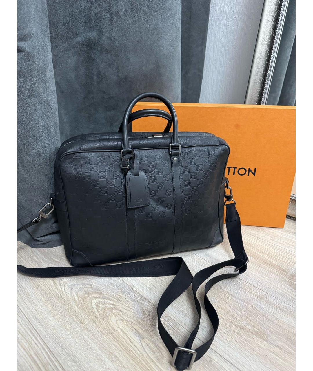 LOUIS VUITTON Черный кожаный портфель, фото 2