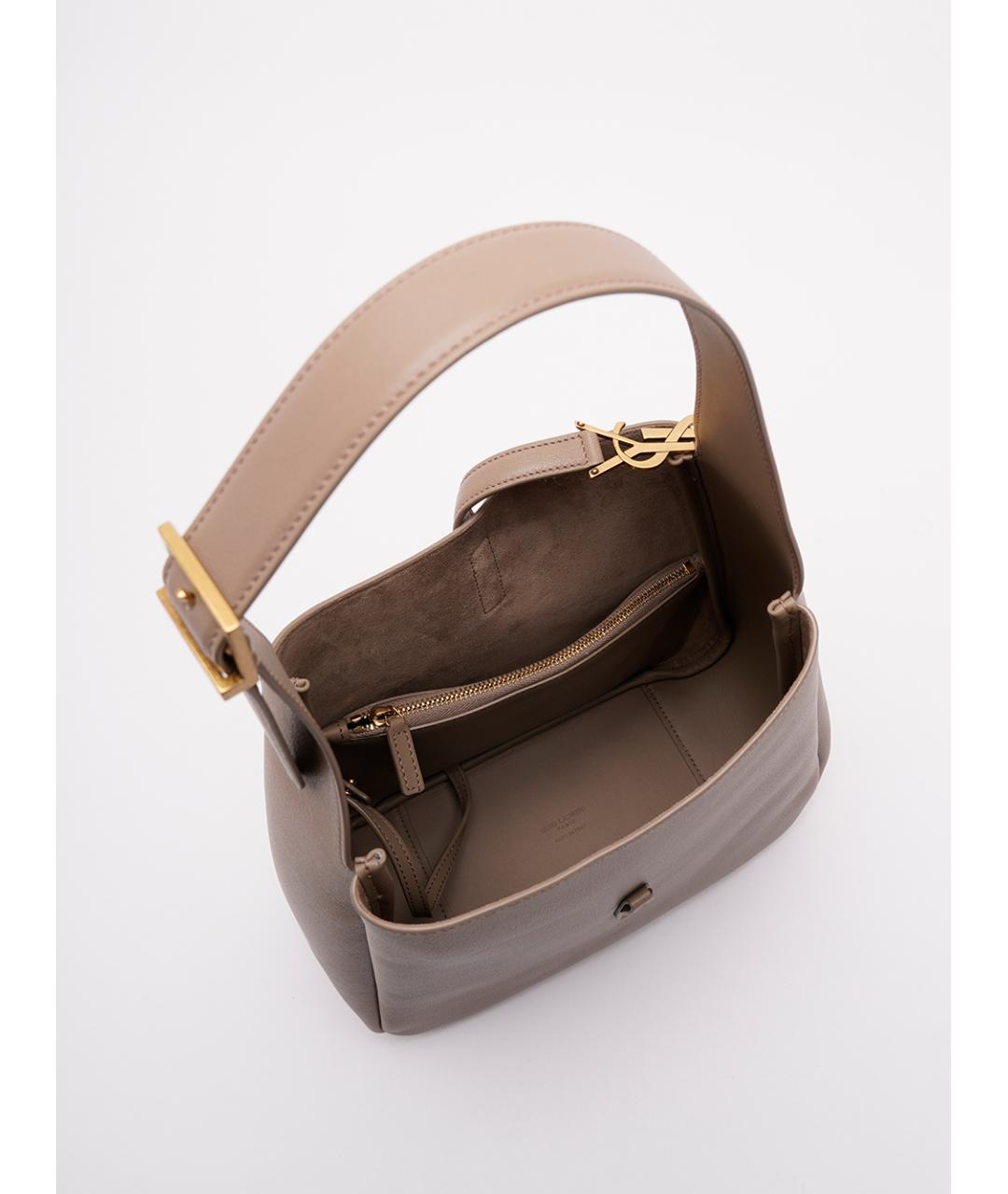 SAINT LAURENT Бежевая кожаная сумка через плечо, фото 7