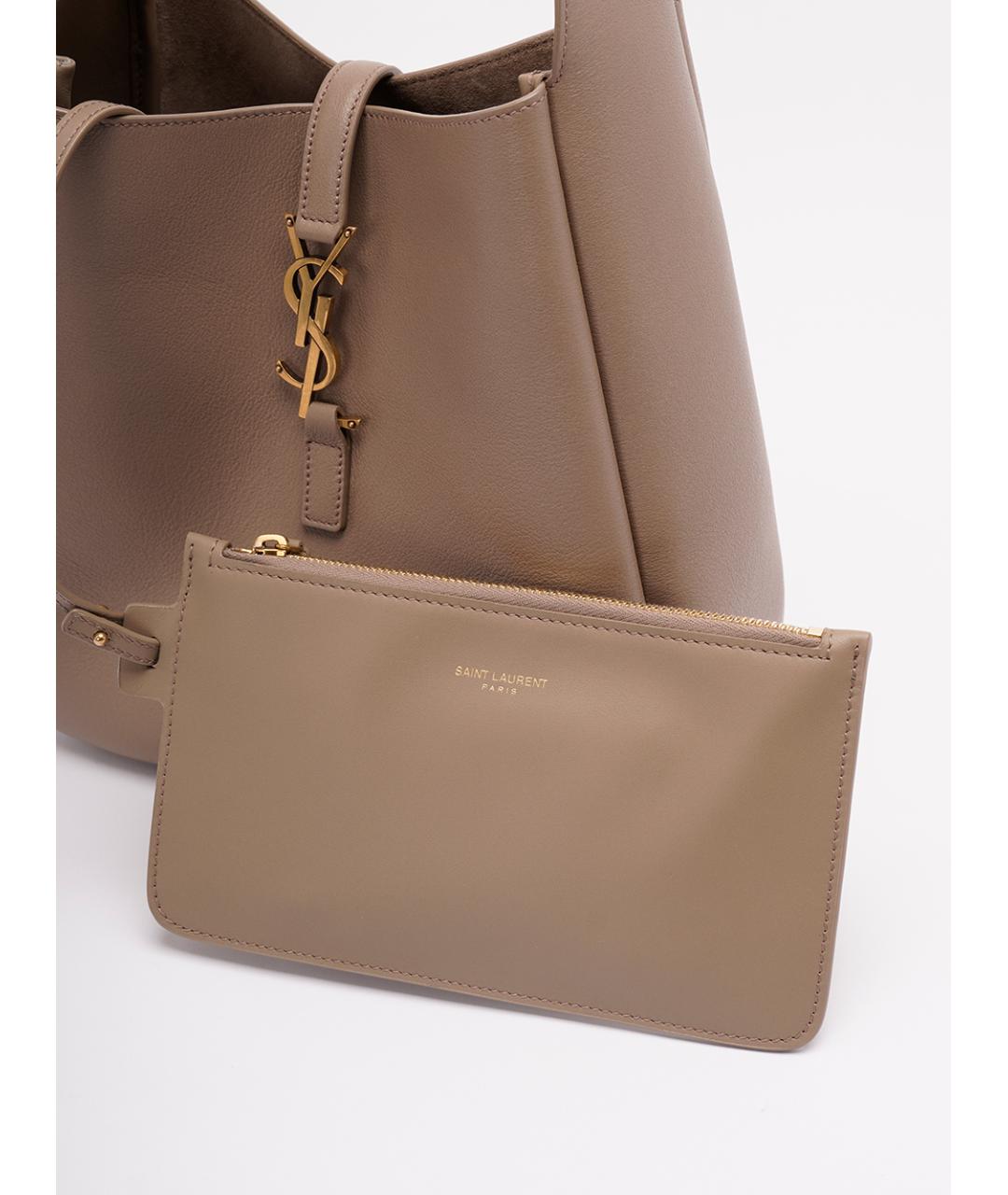 SAINT LAURENT Бежевая кожаная сумка через плечо, фото 6