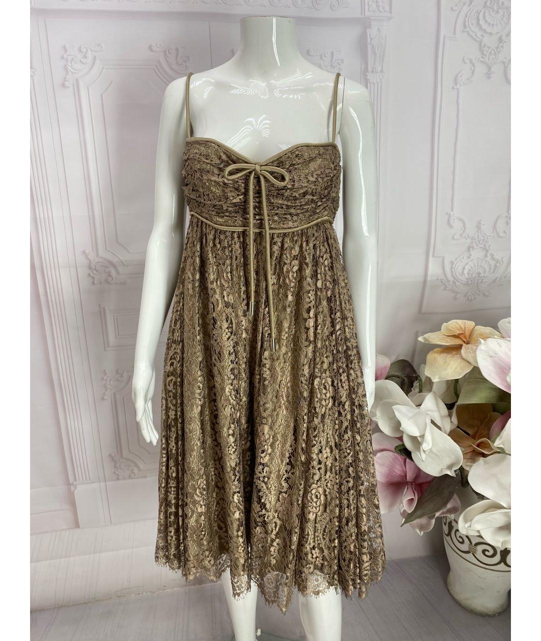 DOLCE&GABBANA Бежевое хлопковое коктейльное платье, фото 7