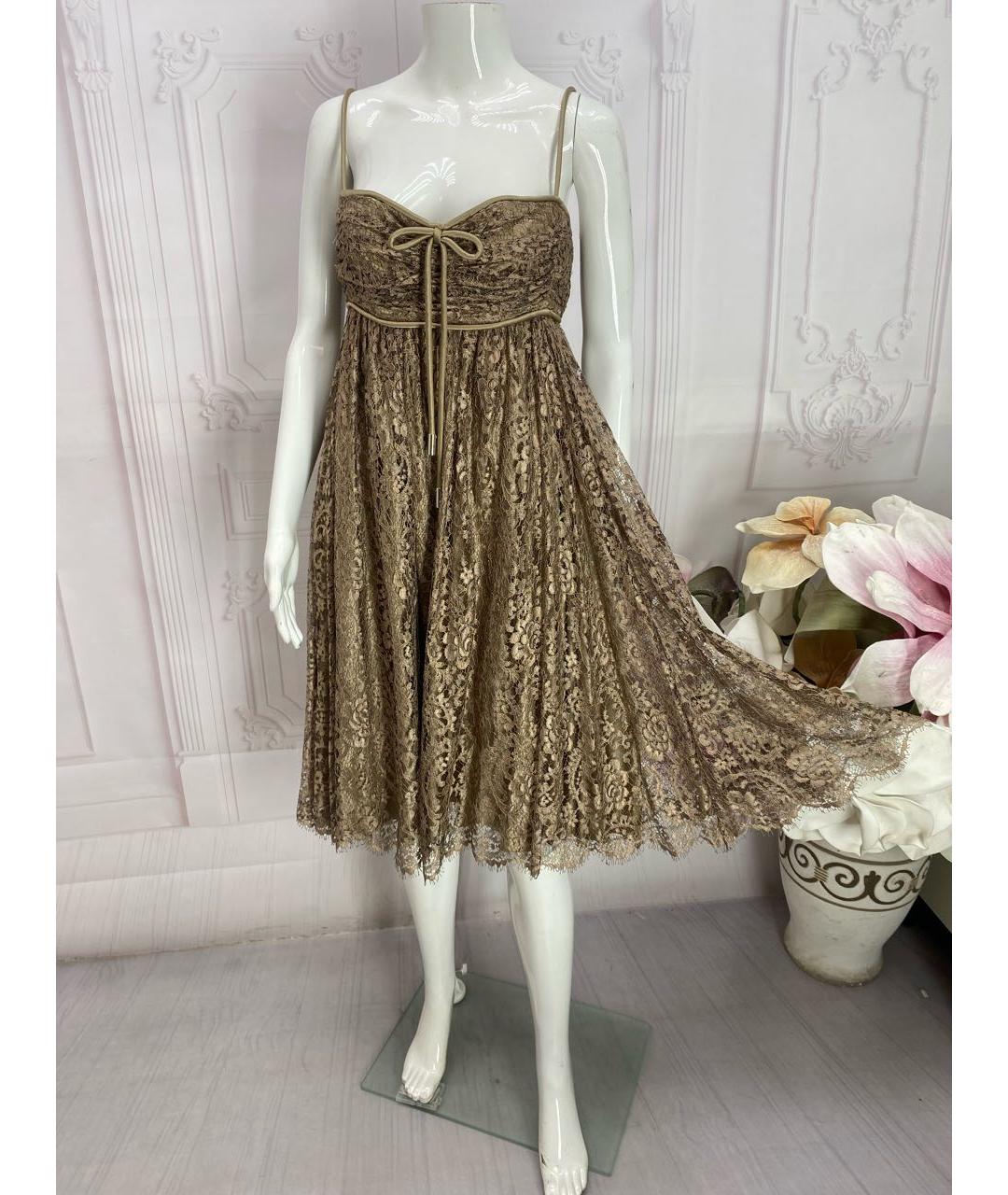 DOLCE&GABBANA Бежевое хлопковое коктейльное платье, фото 5