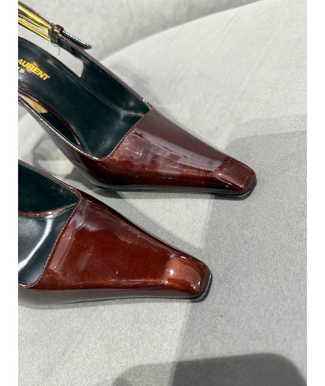 SAINT LAURENT Бордовые туфли из лакированной кожи, фото 4
