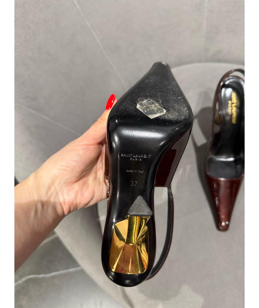 SAINT LAURENT Бордовые туфли из лакированной кожи, фото 6