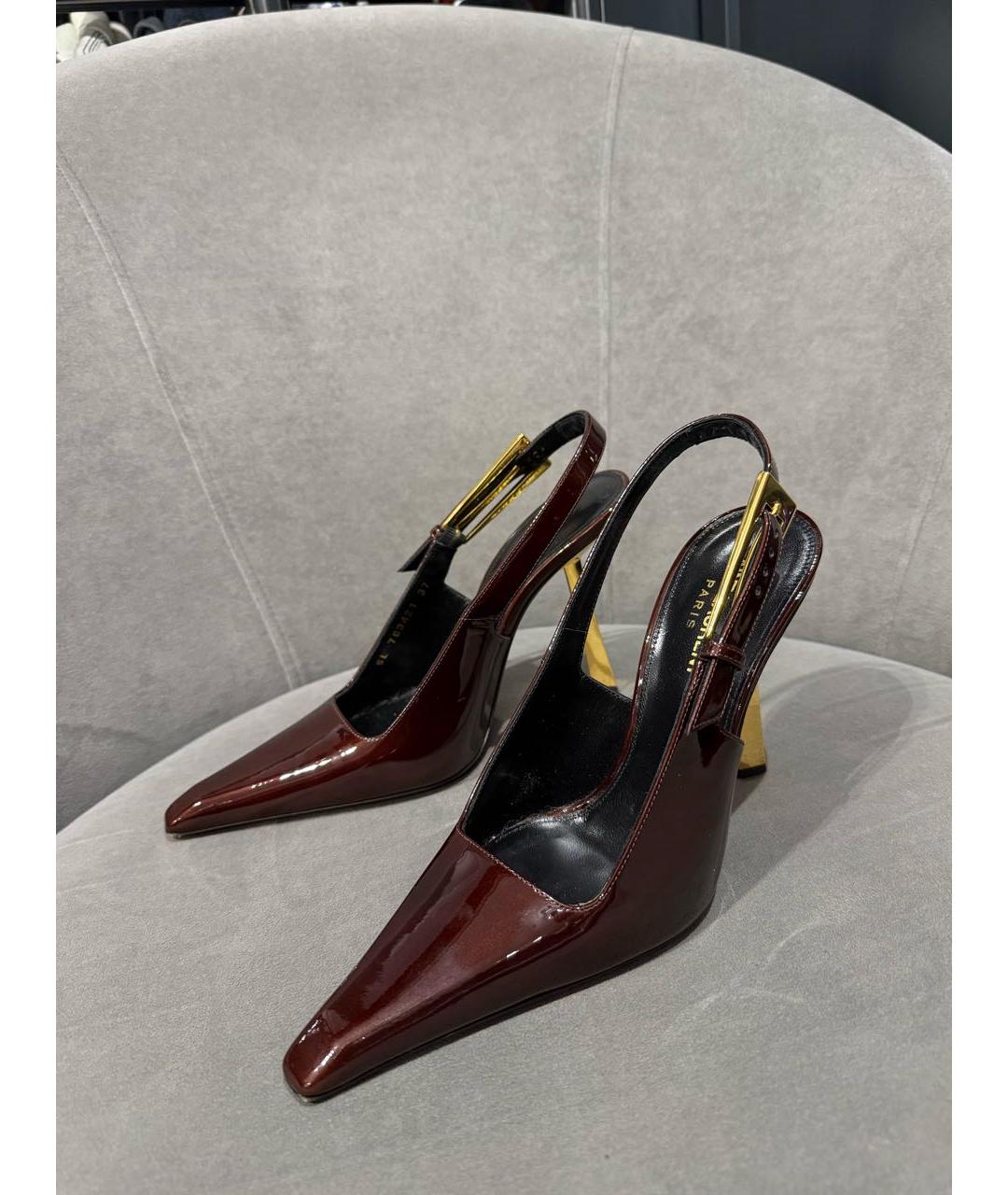 SAINT LAURENT Бордовые туфли из лакированной кожи, фото 2