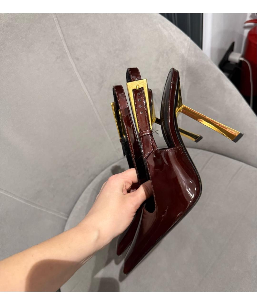 SAINT LAURENT Бордовые туфли из лакированной кожи, фото 7