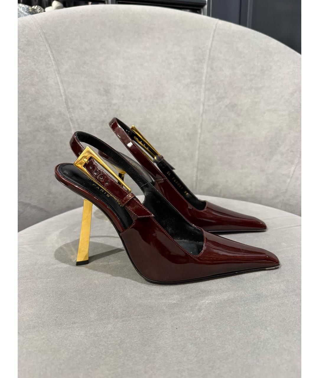 SAINT LAURENT Бордовые туфли из лакированной кожи, фото 9
