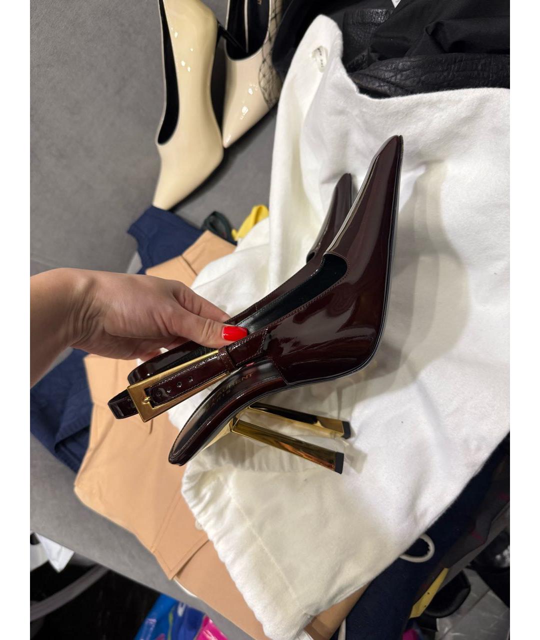 SAINT LAURENT Бордовые туфли из лакированной кожи, фото 8