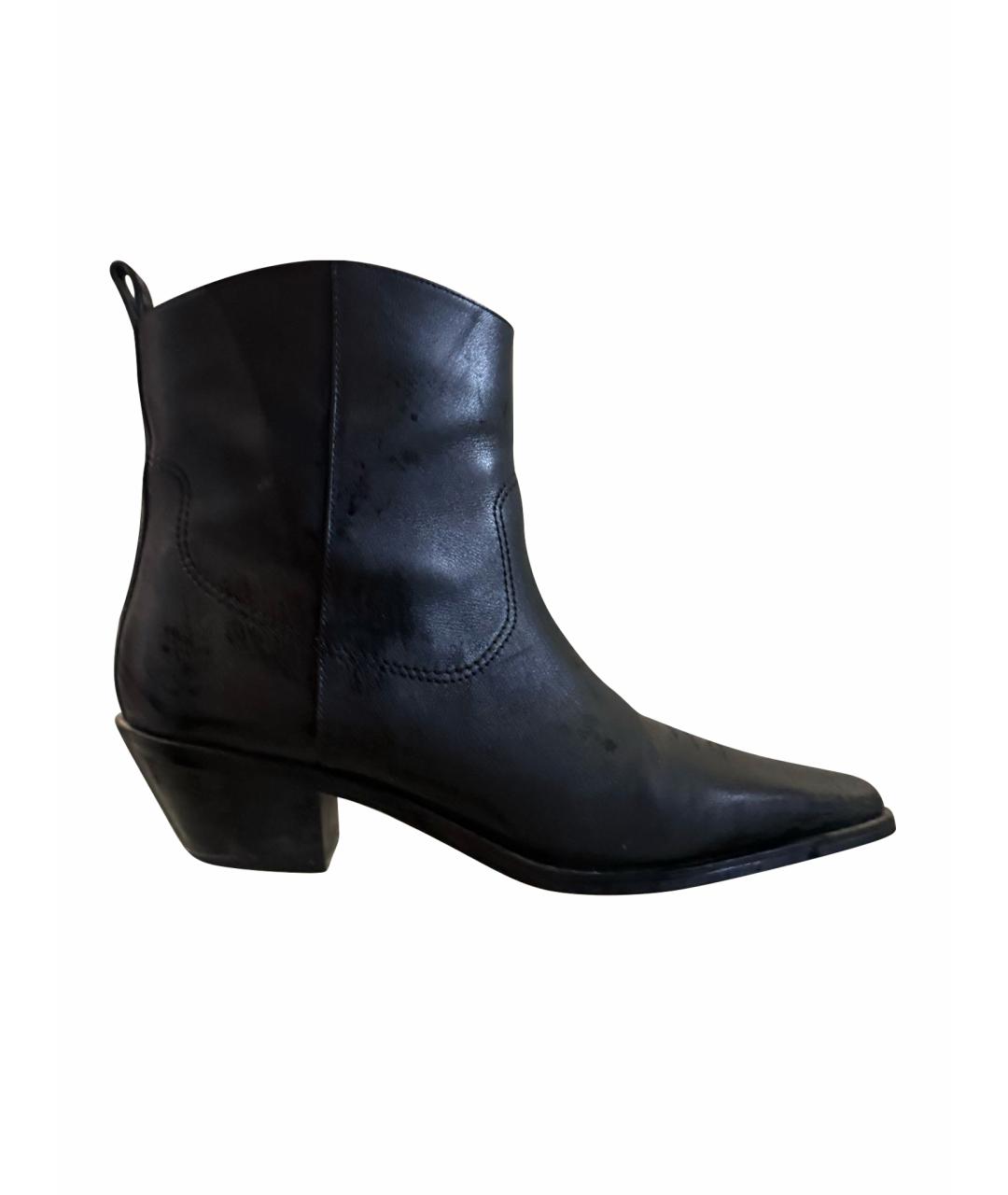 12 STOREEZ Черные кожаные ботильоны, фото 1