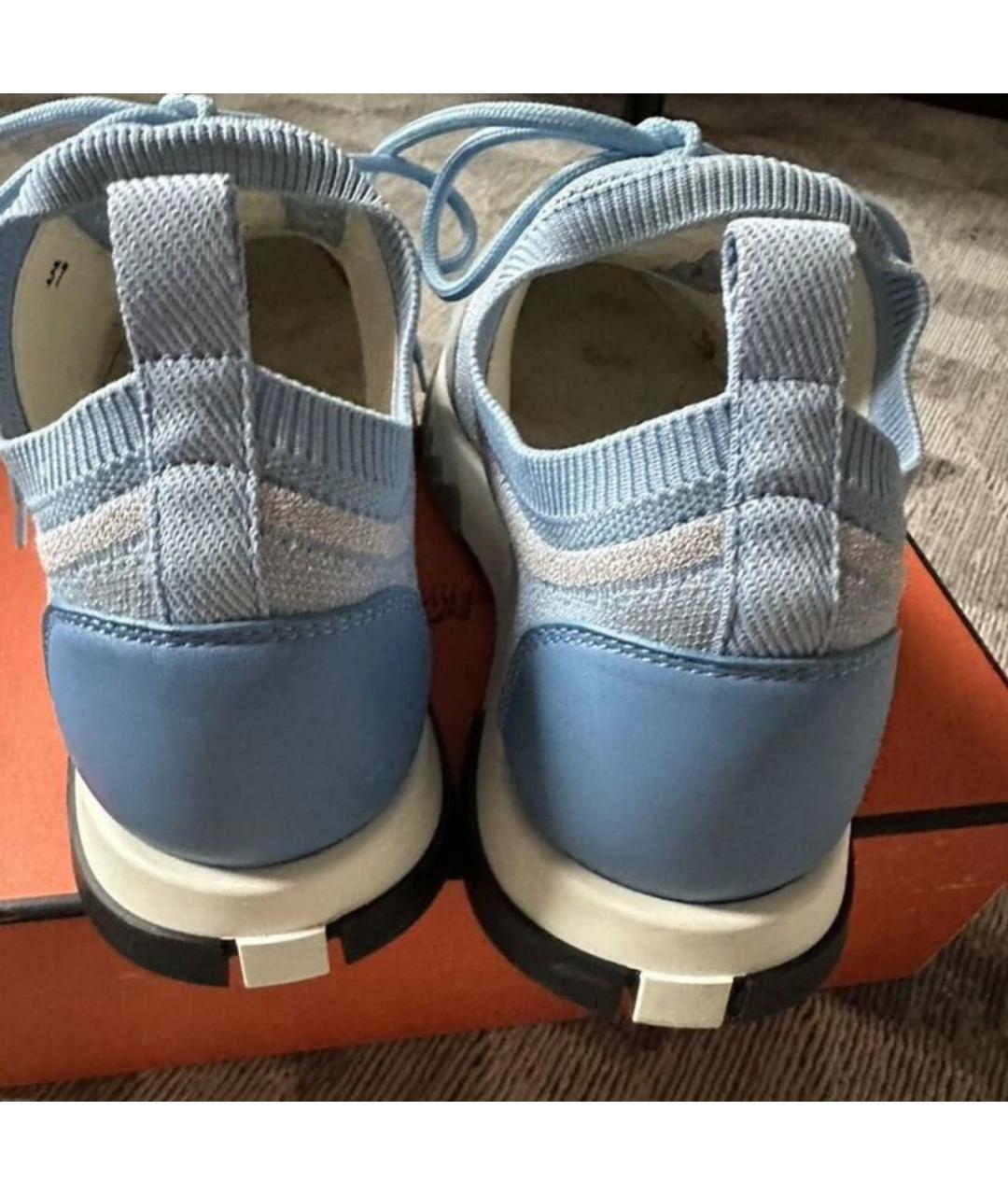 HERMES Голубые кожаные кроссовки, фото 4