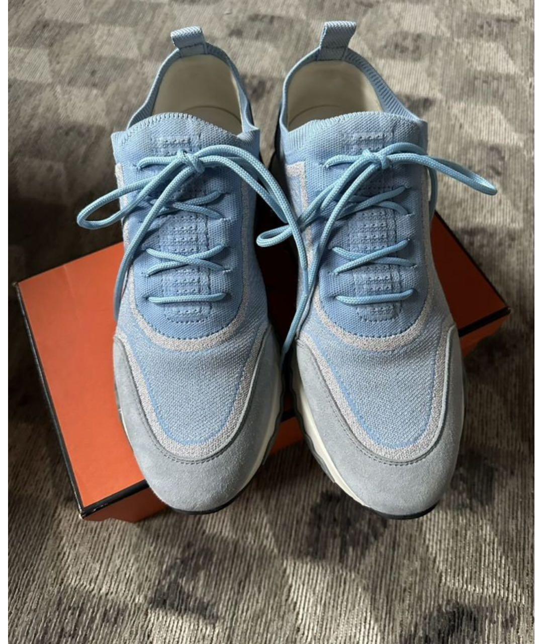 HERMES Голубые кожаные кроссовки, фото 2