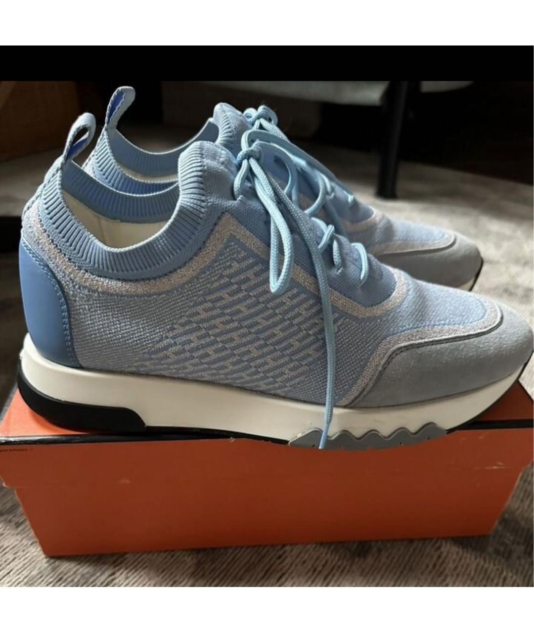 HERMES Голубые кожаные кроссовки, фото 9