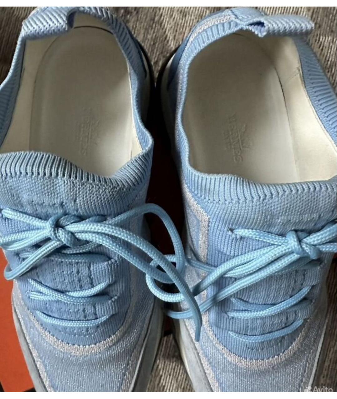 HERMES Голубые кожаные кроссовки, фото 3