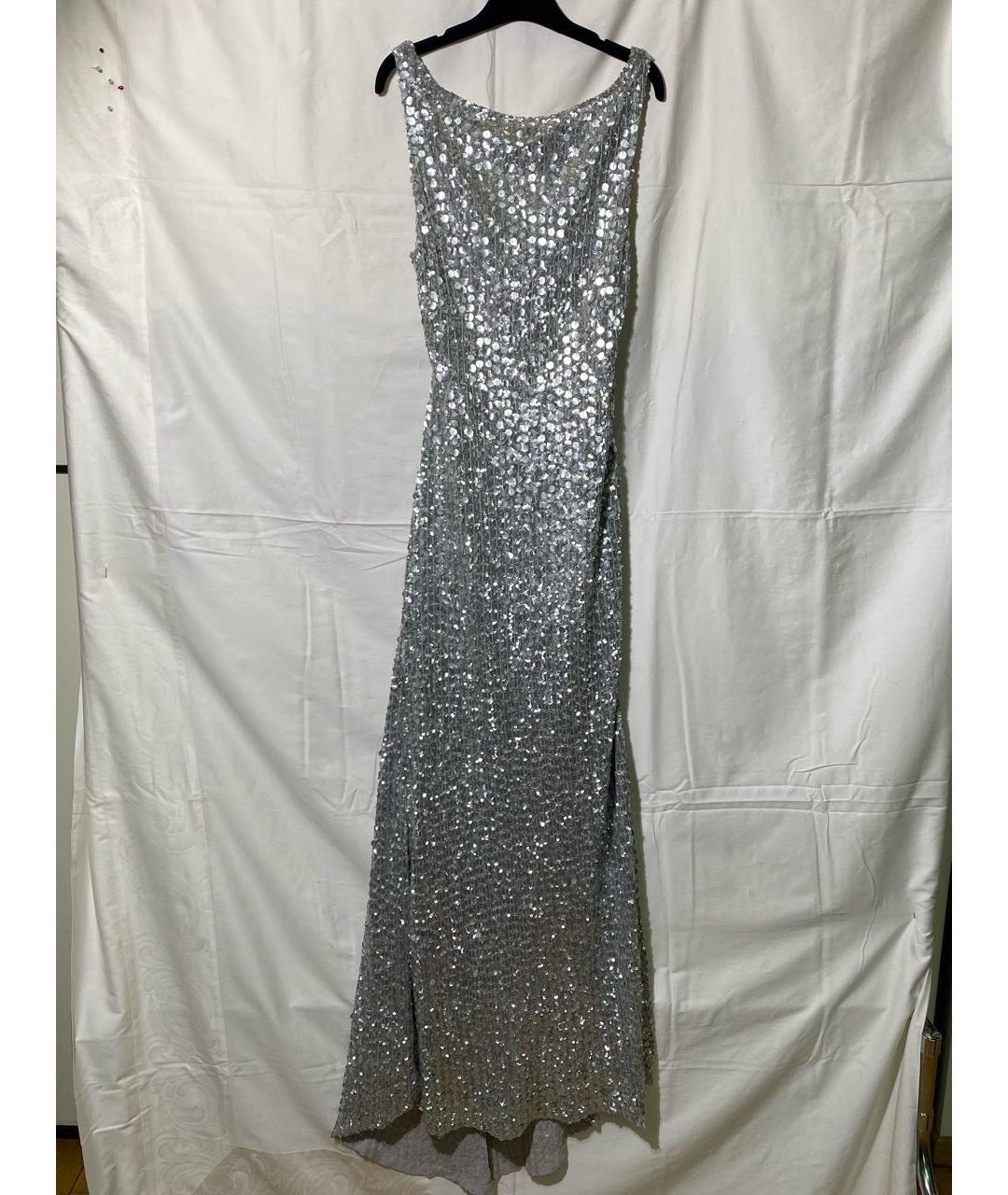 BLUMARINE Серебряное шелковое вечернее платье, фото 9