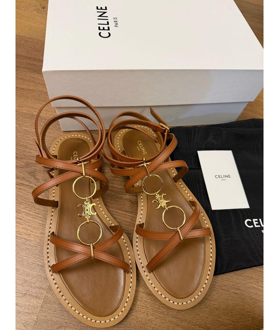 CELINE Коричневые кожаные сандалии, фото 3