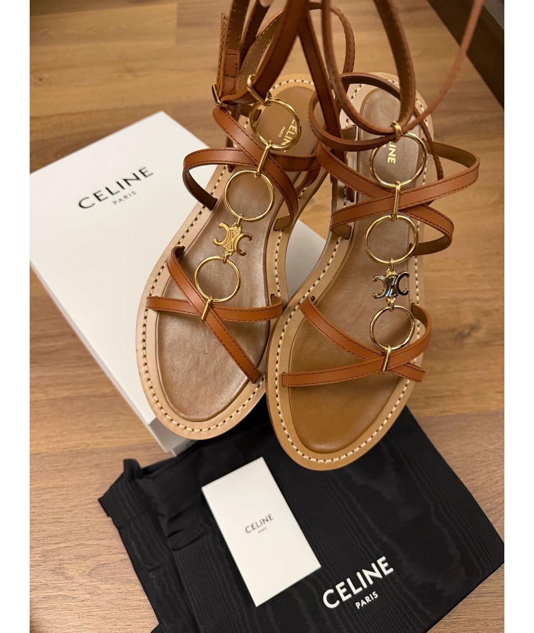 CELINE Коричневые кожаные сандалии, фото 5