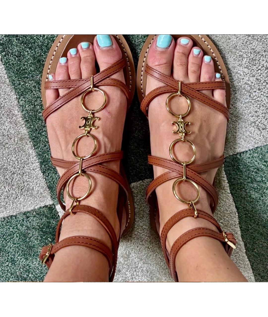 CELINE Коричневые кожаные сандалии, фото 8