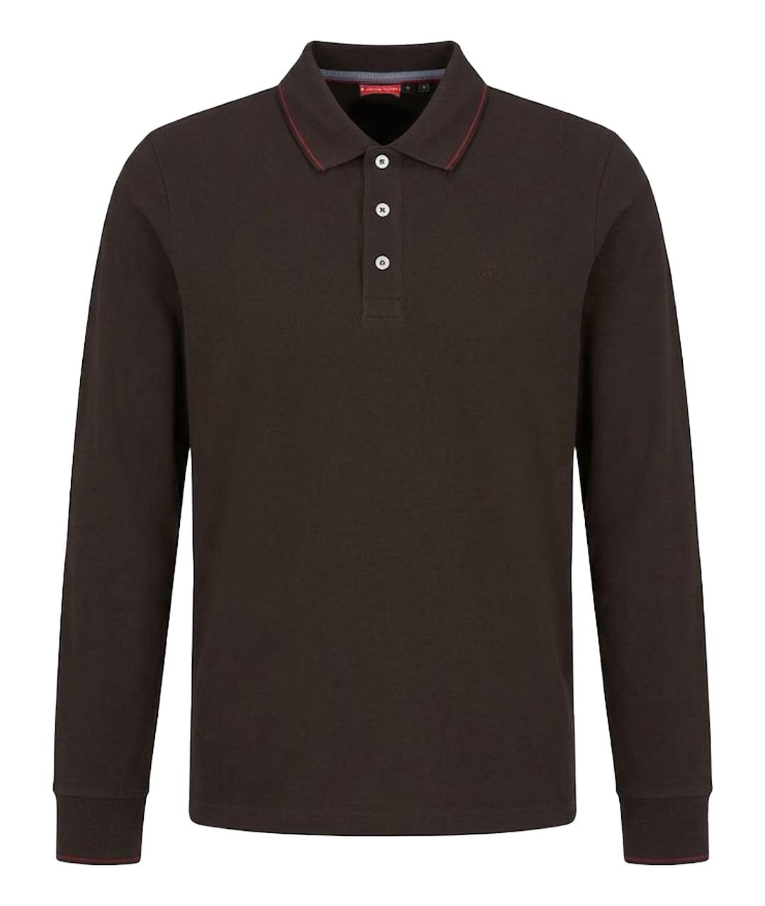 JACOB COHEN Коричневое хлопковое поло с длинным рукавом, фото 1