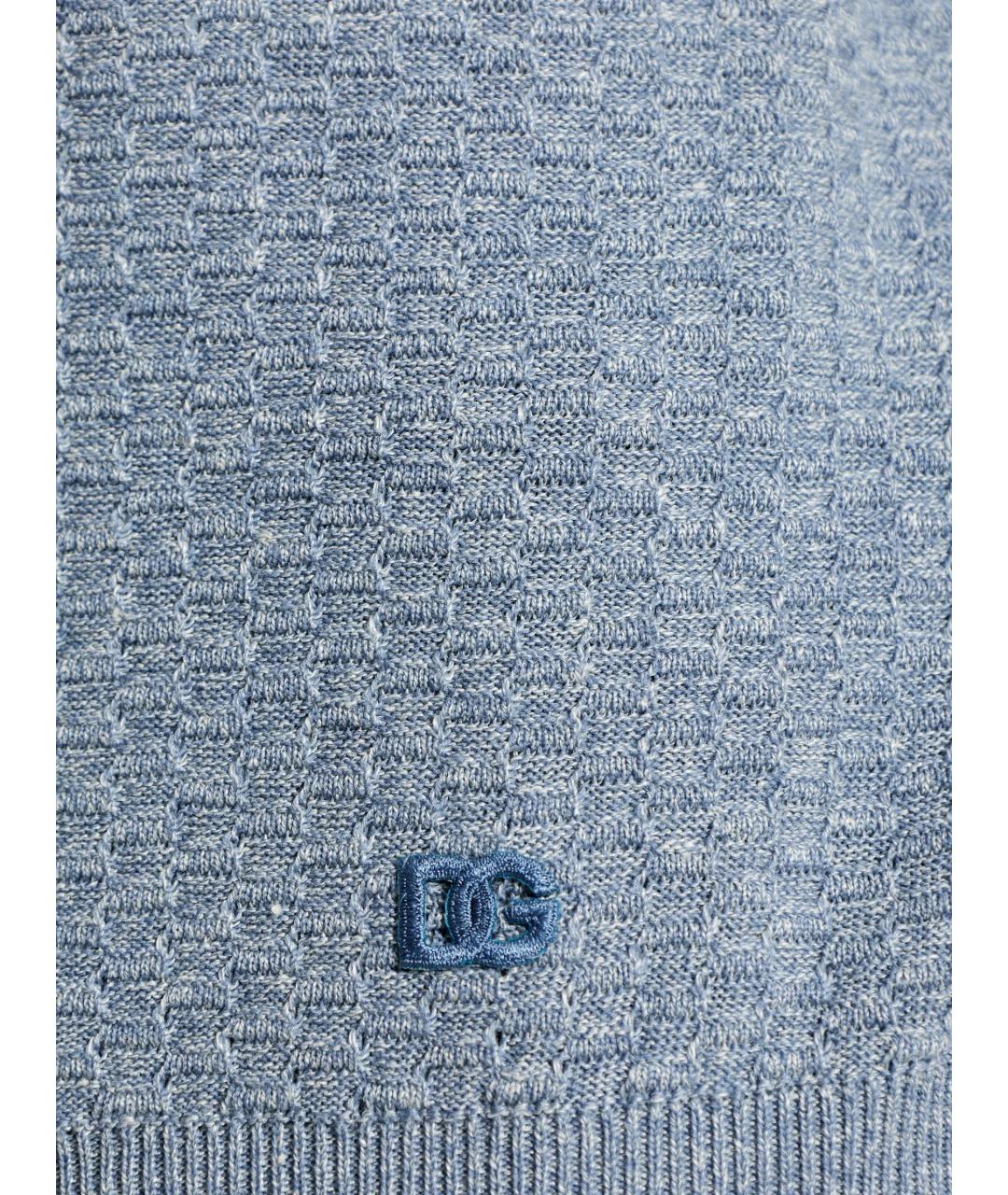 DOLCE&GABBANA Голубое хлопковое поло с коротким рукавом, фото 5