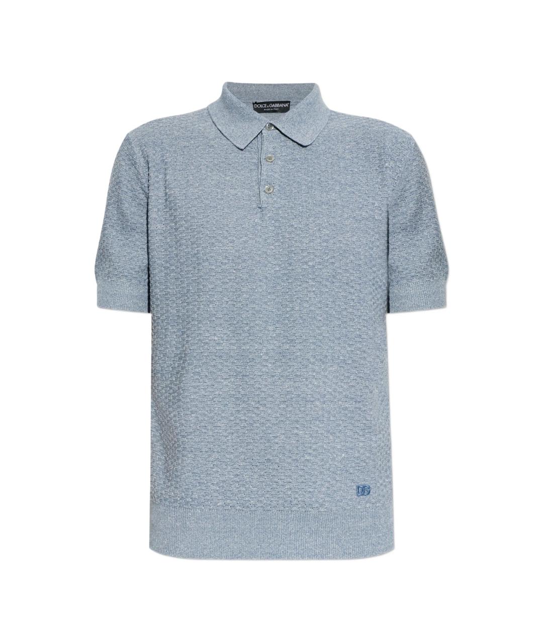 DOLCE&GABBANA Голубое хлопковое поло с коротким рукавом, фото 1