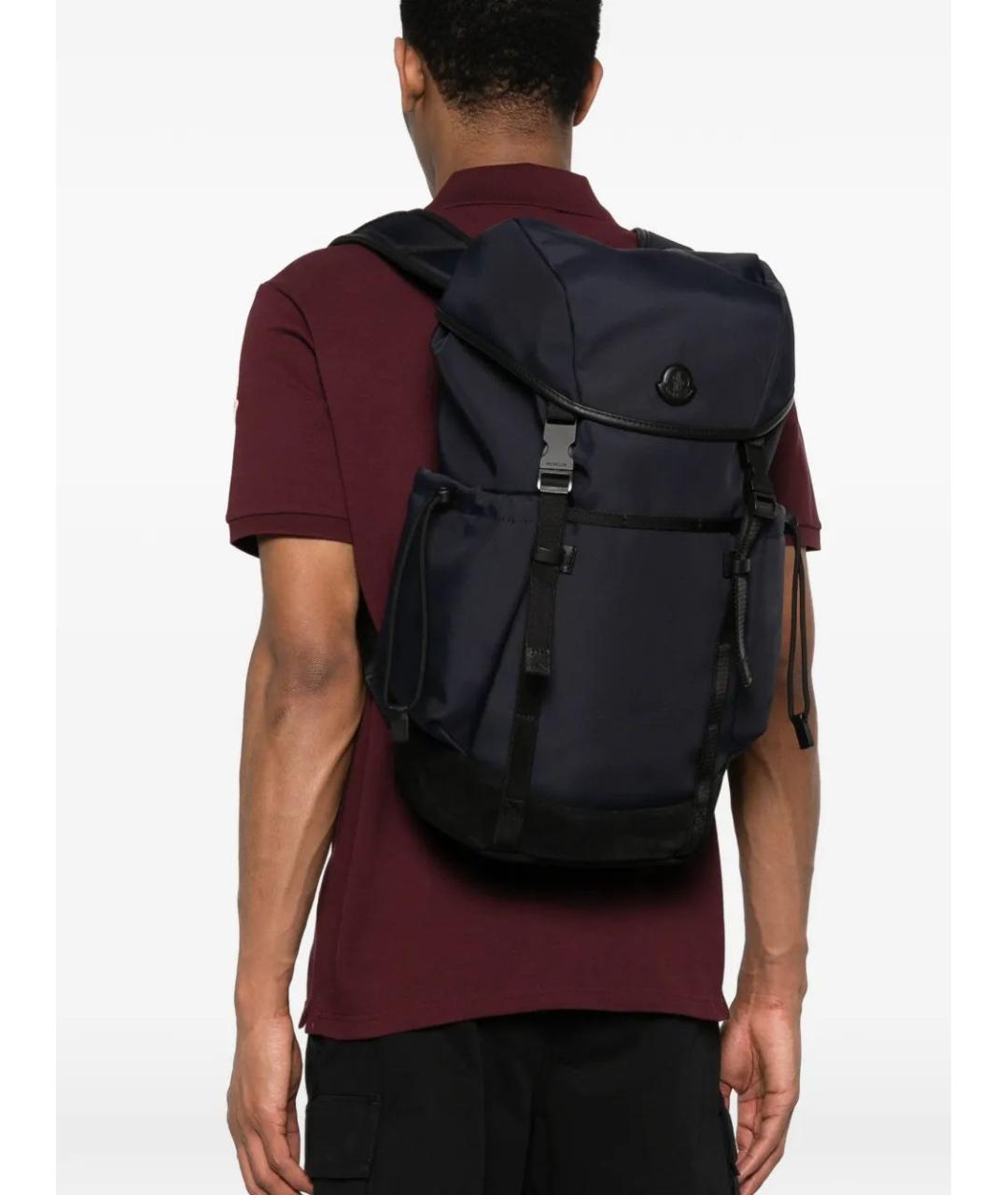 MONCLER Темно-синий тканевый рюкзак, фото 2
