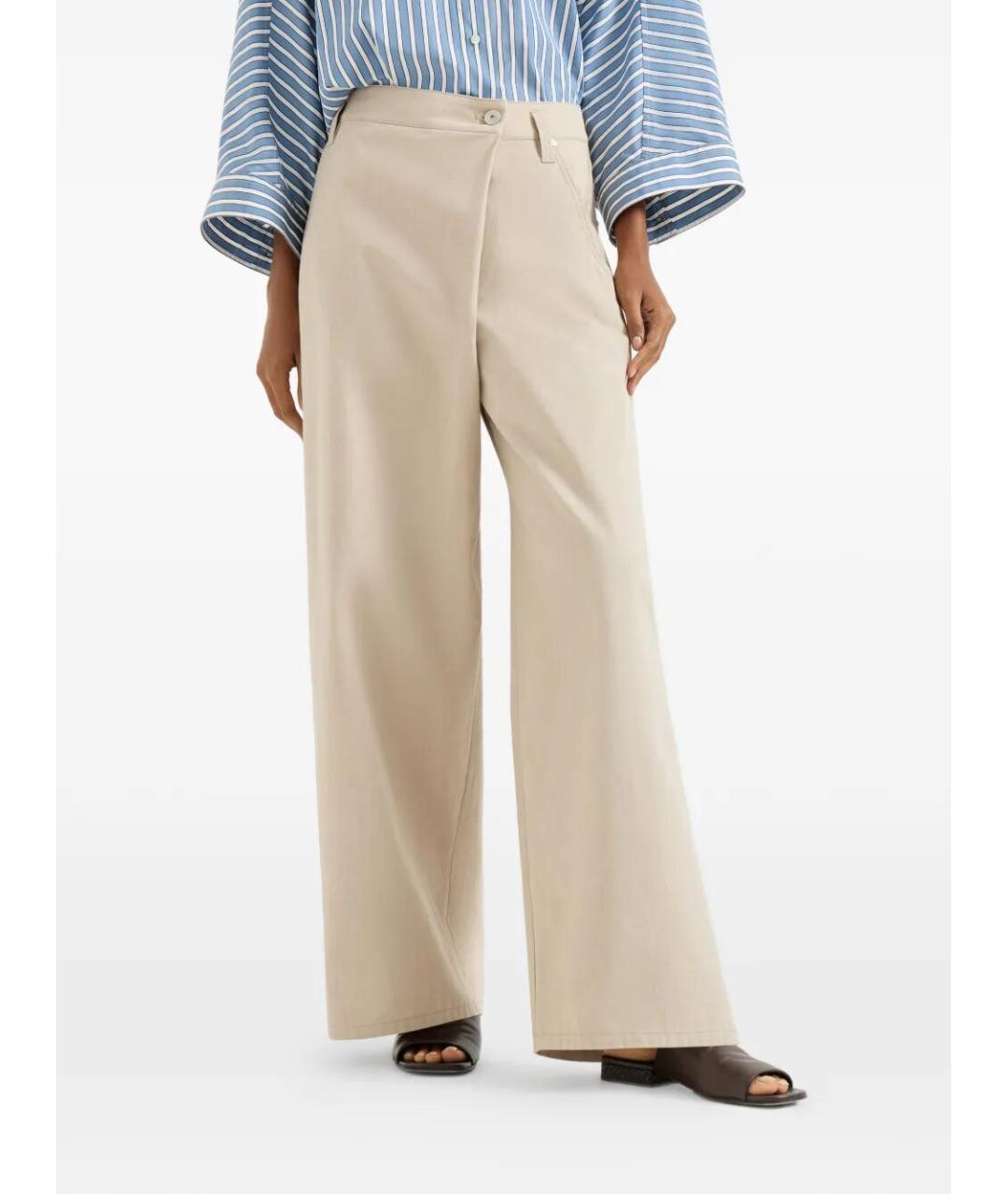 BRUNELLO CUCINELLI Бежевые хлопковые брюки широкие, фото 3