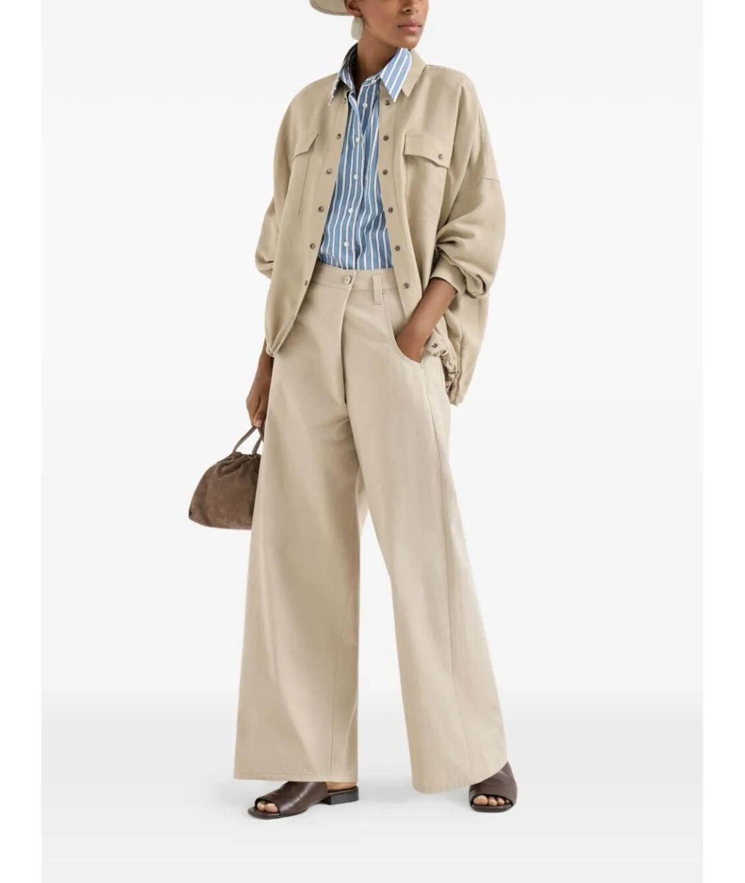 BRUNELLO CUCINELLI Бежевые хлопковые брюки широкие, фото 2