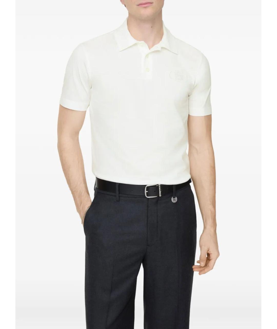 BURBERRY Белое хлопковое поло с коротким рукавом, фото 2