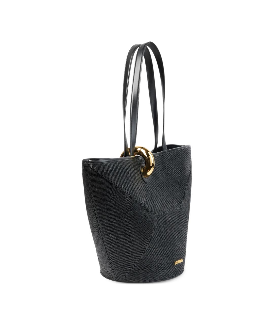 JACQUEMUS Черная кожаная сумка тоут, фото 4