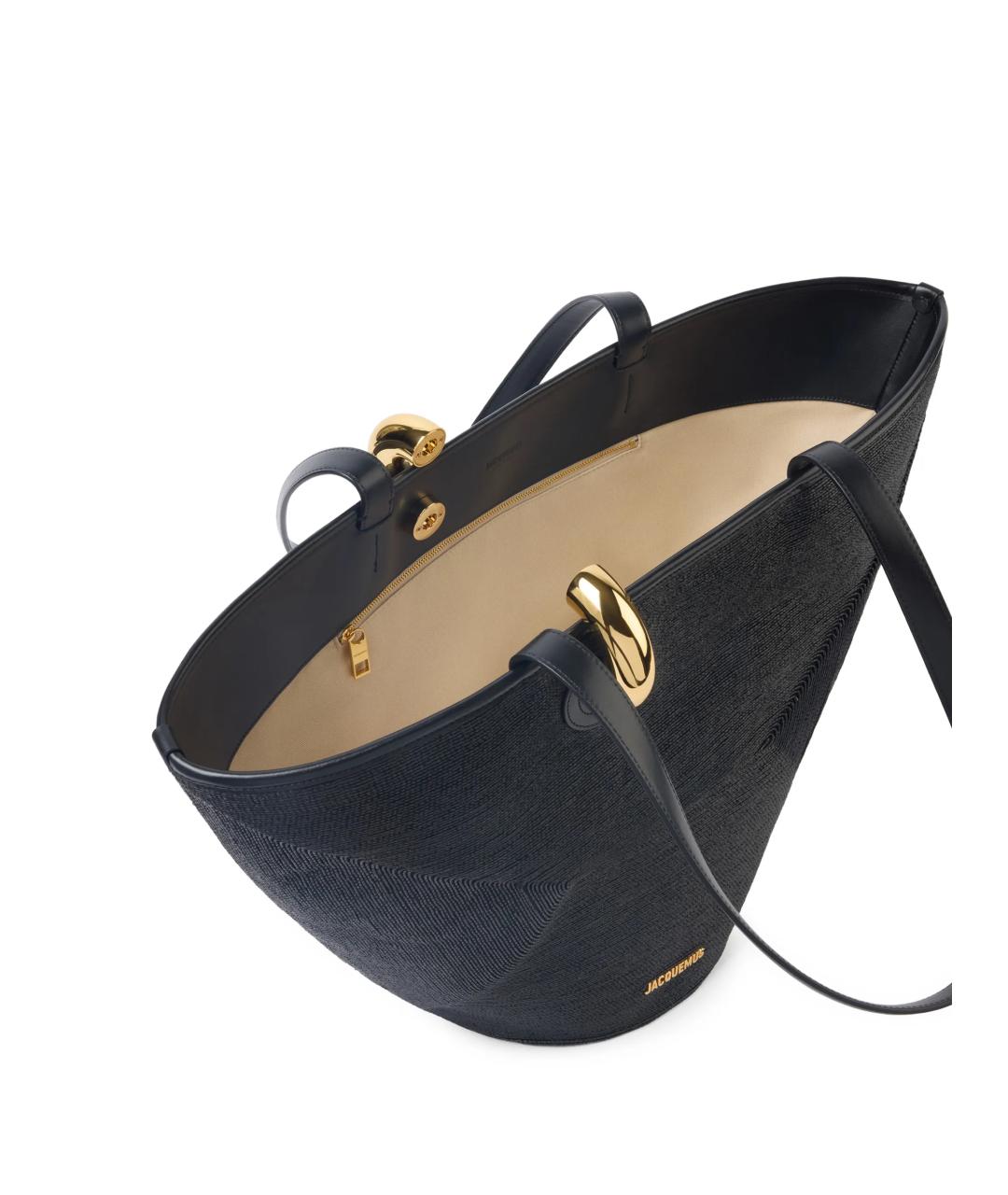 JACQUEMUS Черная кожаная сумка тоут, фото 2