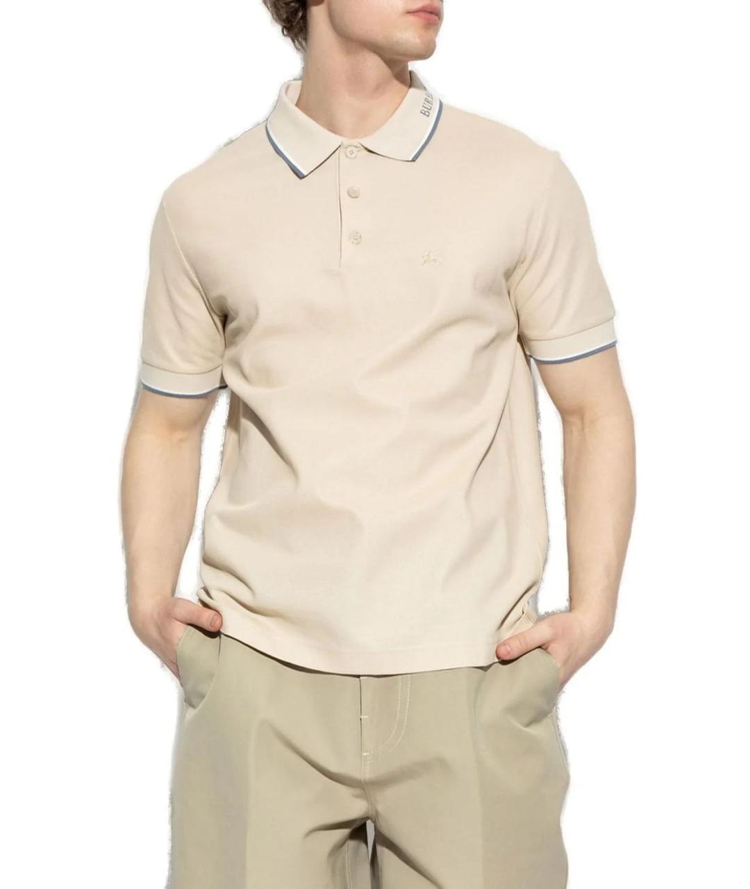BURBERRY Бежевое хлопковое поло с коротким рукавом, фото 2