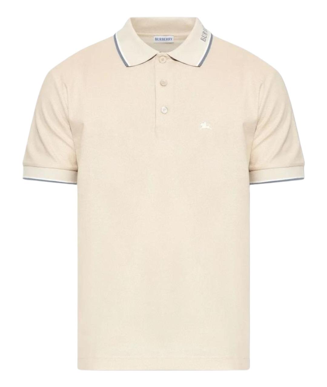 BURBERRY Бежевое хлопковое поло с коротким рукавом, фото 1