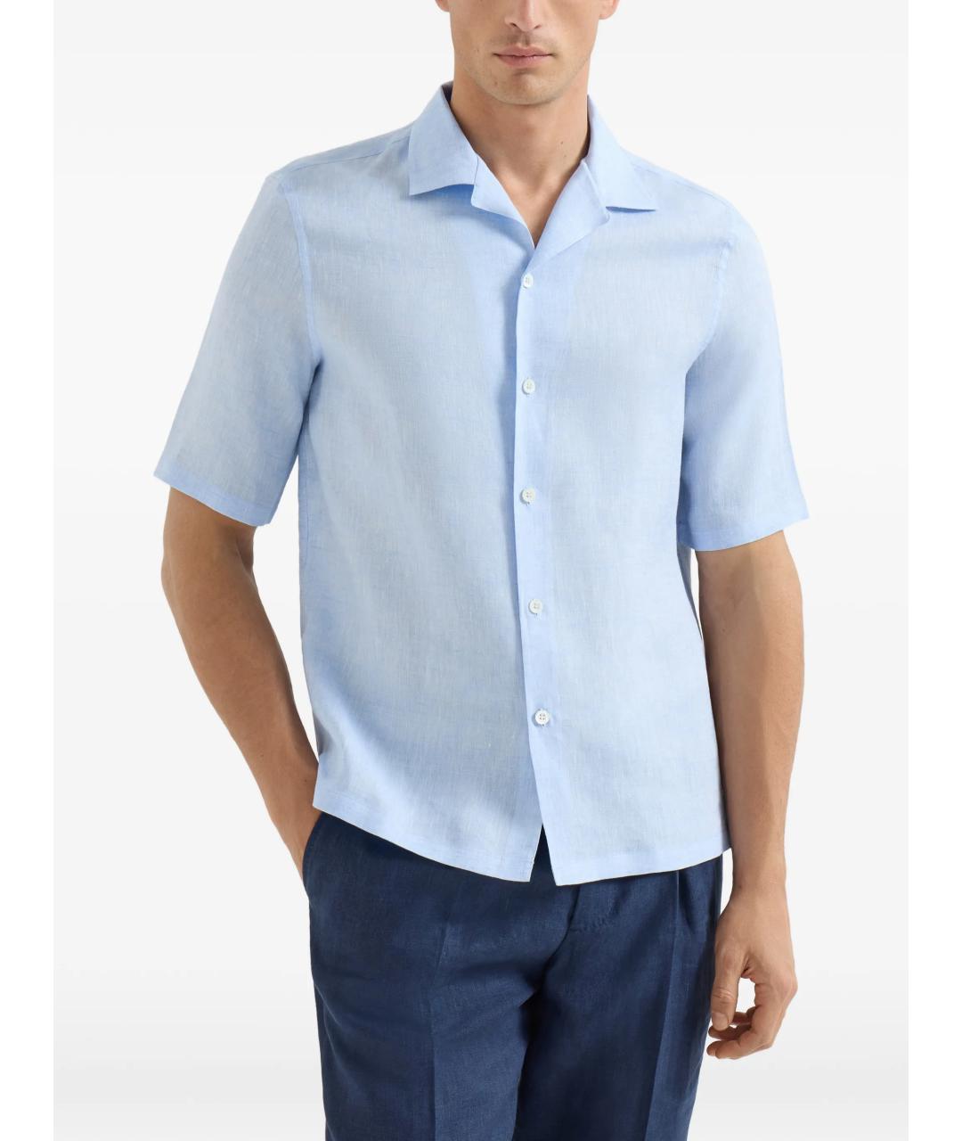 BRUNELLO CUCINELLI Голубая льняная кэжуал рубашка, фото 4