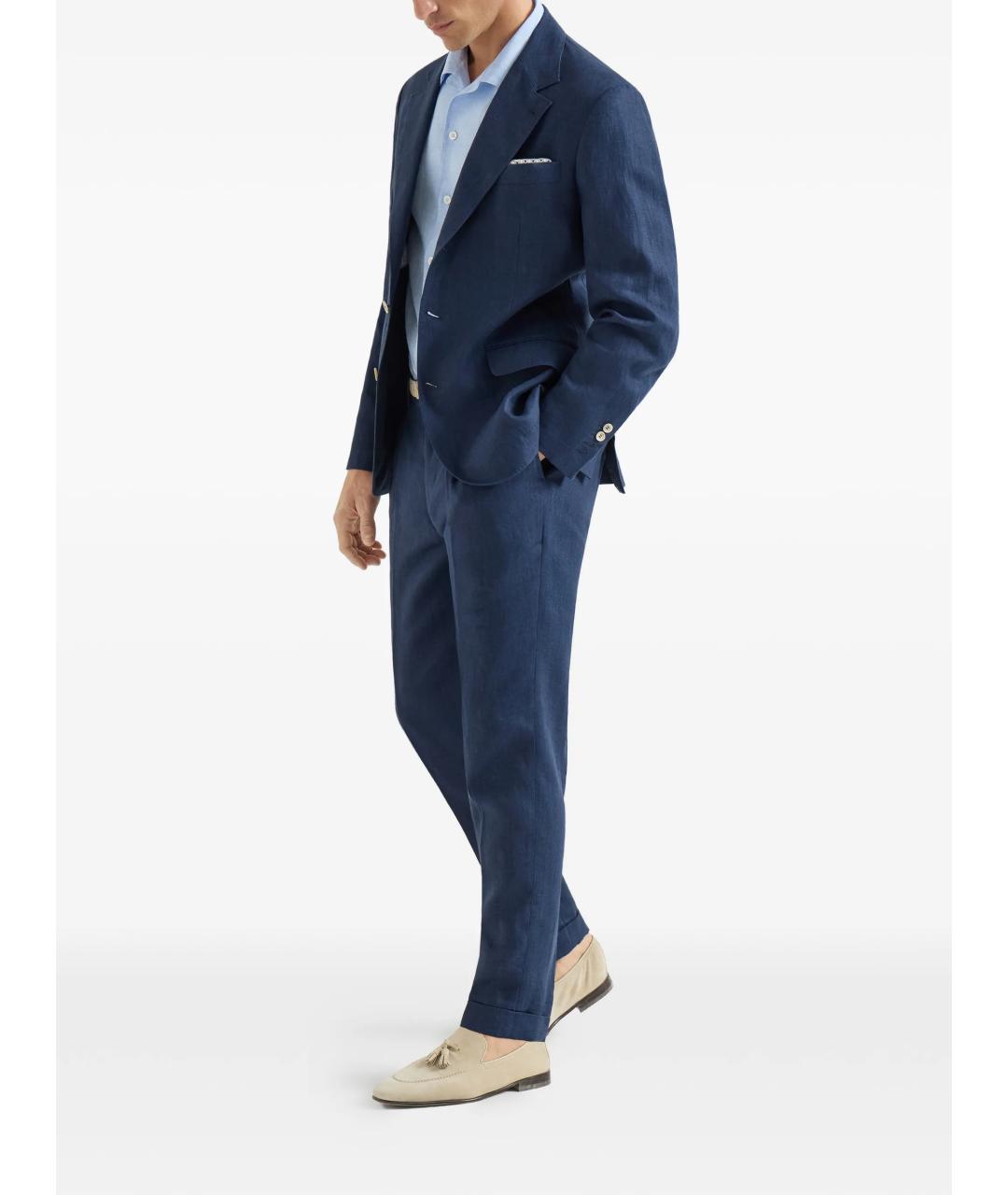 BRUNELLO CUCINELLI Голубая льняная кэжуал рубашка, фото 5