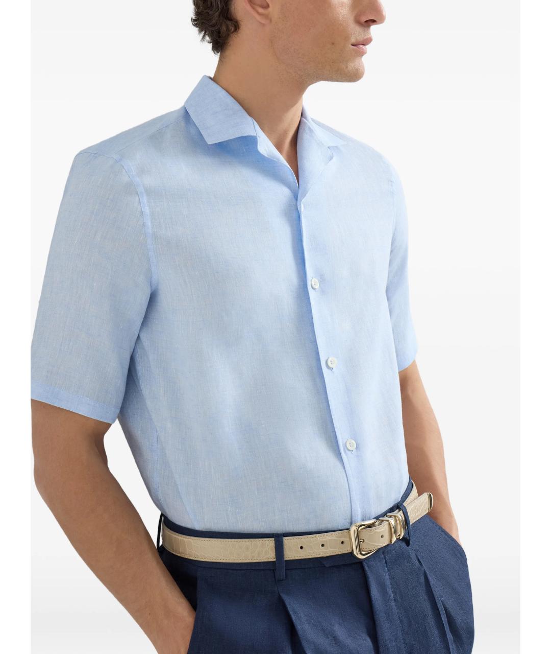 BRUNELLO CUCINELLI Голубая льняная кэжуал рубашка, фото 3