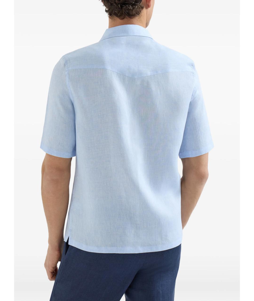 BRUNELLO CUCINELLI Голубая льняная кэжуал рубашка, фото 2