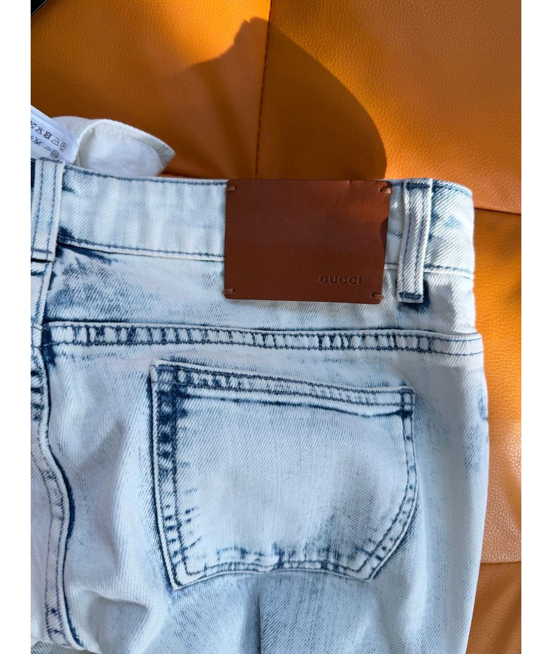 GUCCI Голубые хлопко-эластановые джинсы слим, фото 4