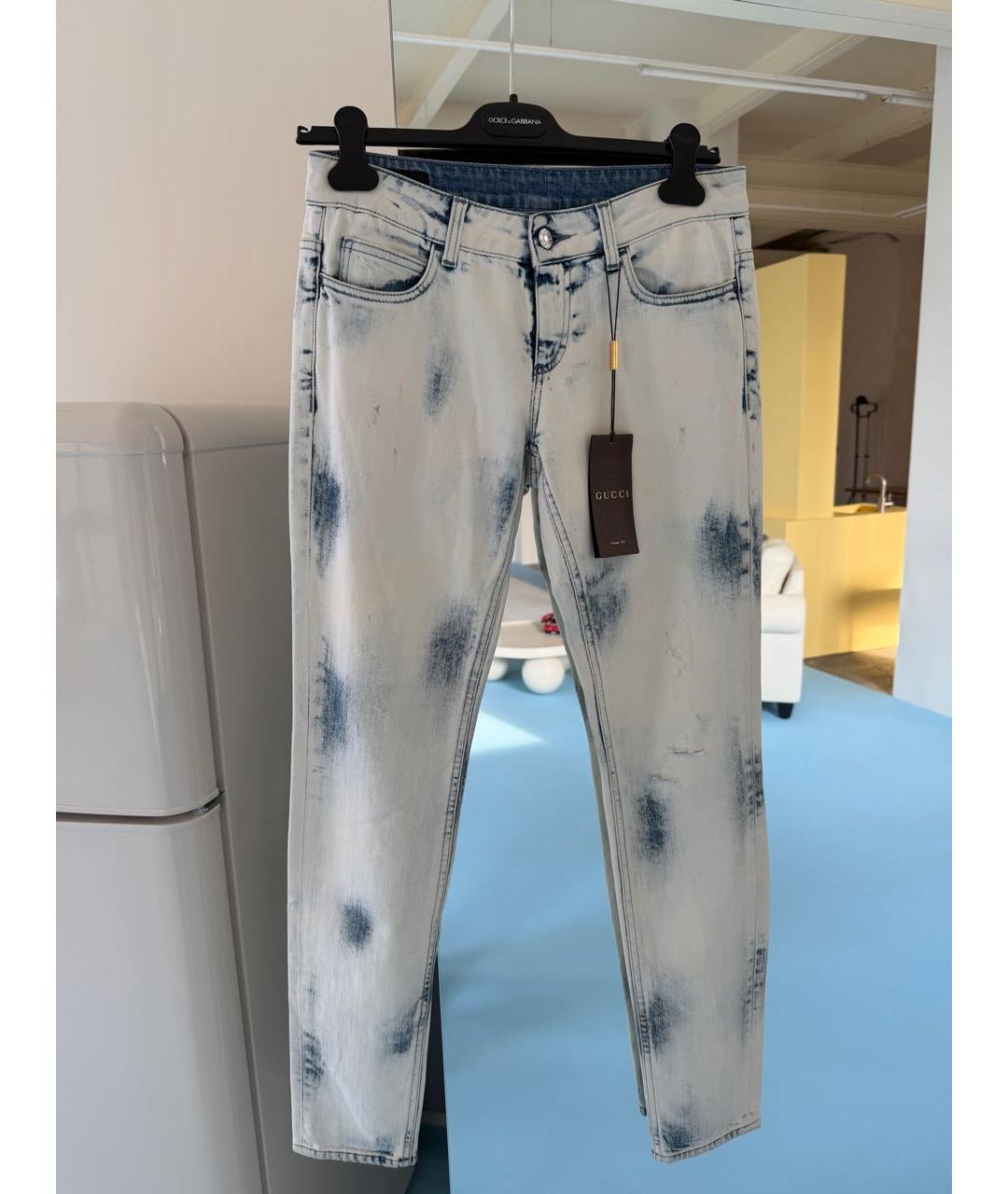 GUCCI Голубые хлопко-эластановые джинсы слим, фото 3