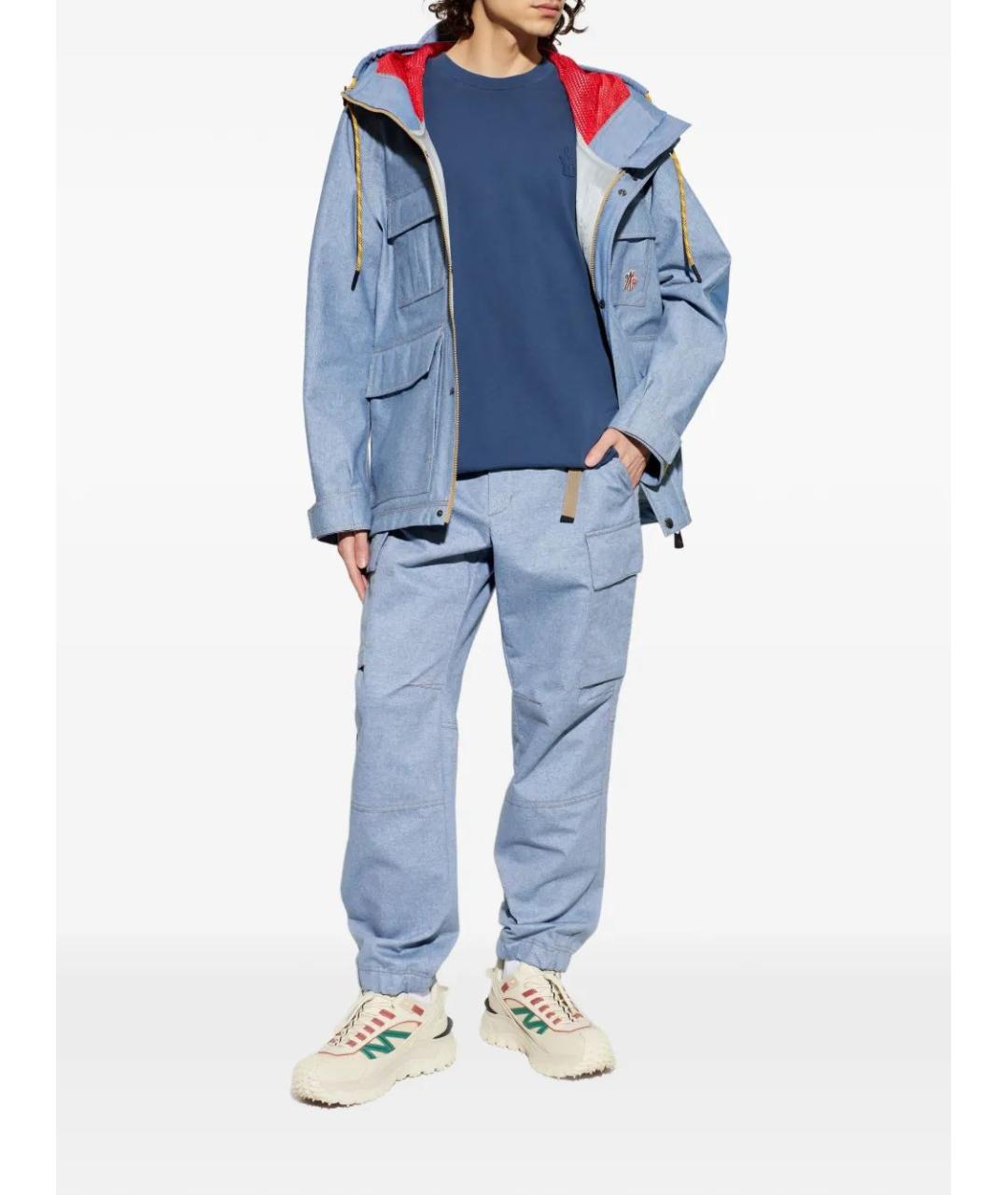 MONCLER Голубые хлопковые повседневные брюки, фото 2