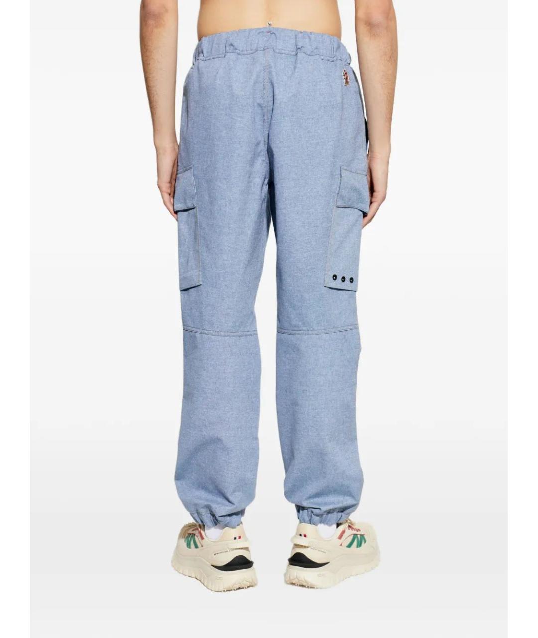 MONCLER Голубые хлопковые повседневные брюки, фото 4