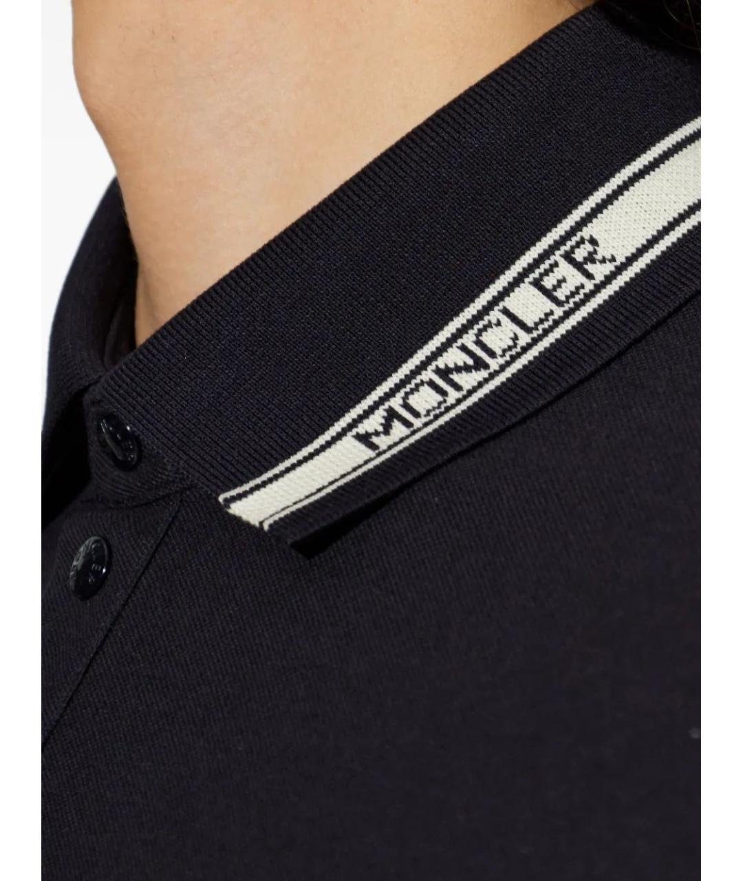 MONCLER Синее хлопковое поло с коротким рукавом, фото 4