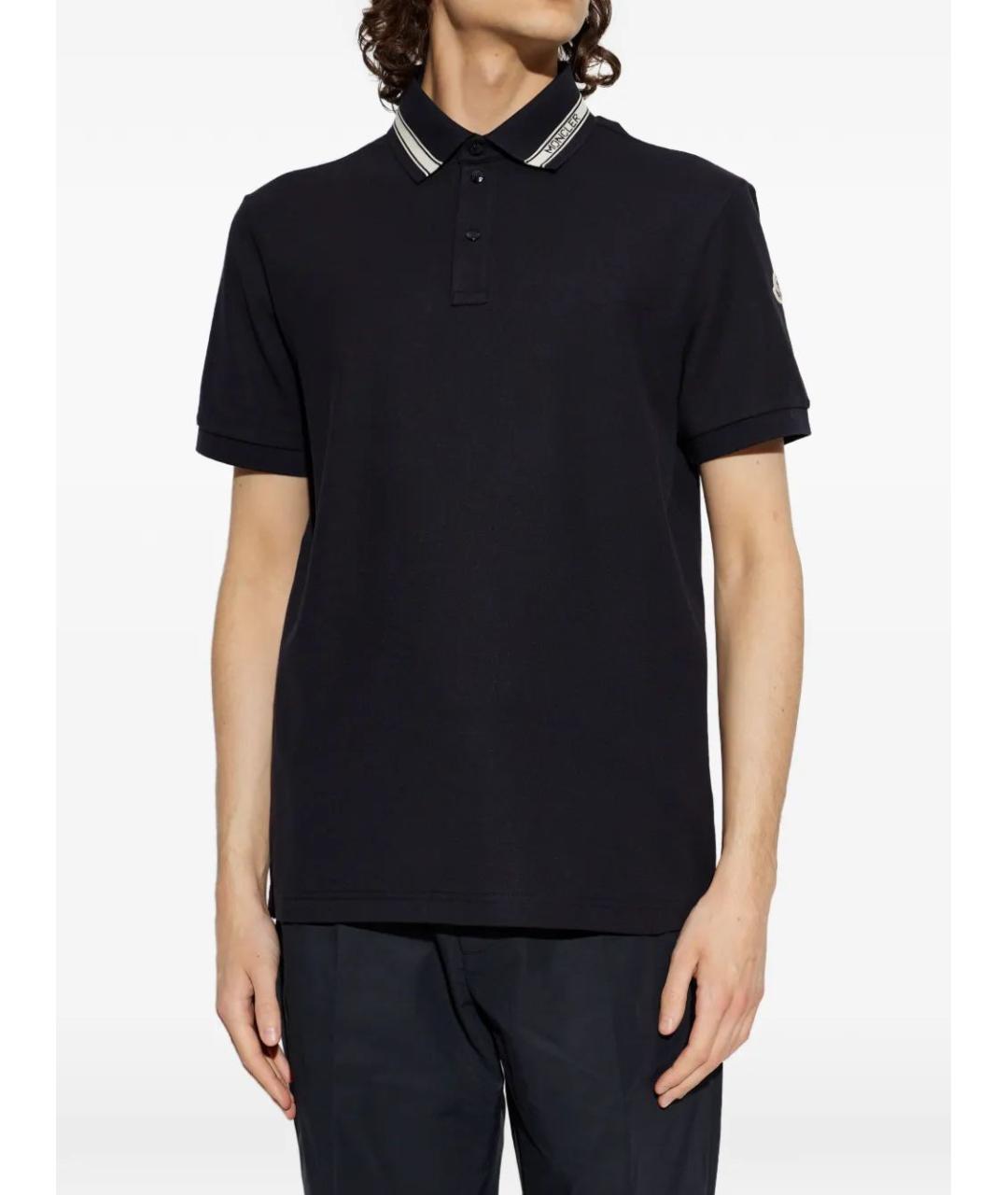 MONCLER Синее хлопковое поло с коротким рукавом, фото 2