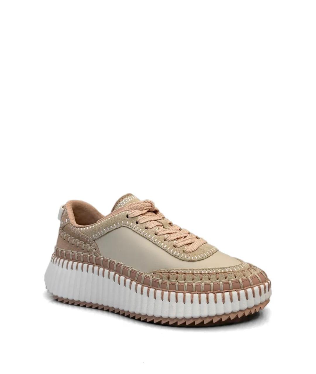 CHLOE Бежевые кожаные кроссовки, фото 1