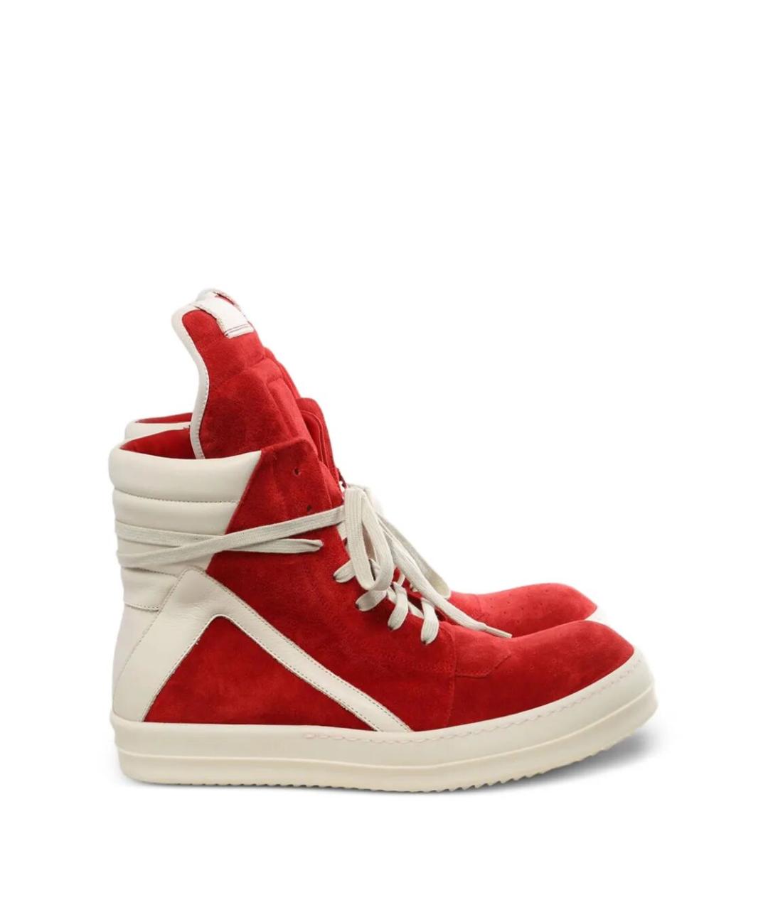 RICK OWENS Красные кожаные высокие кроссовки / кеды, фото 1