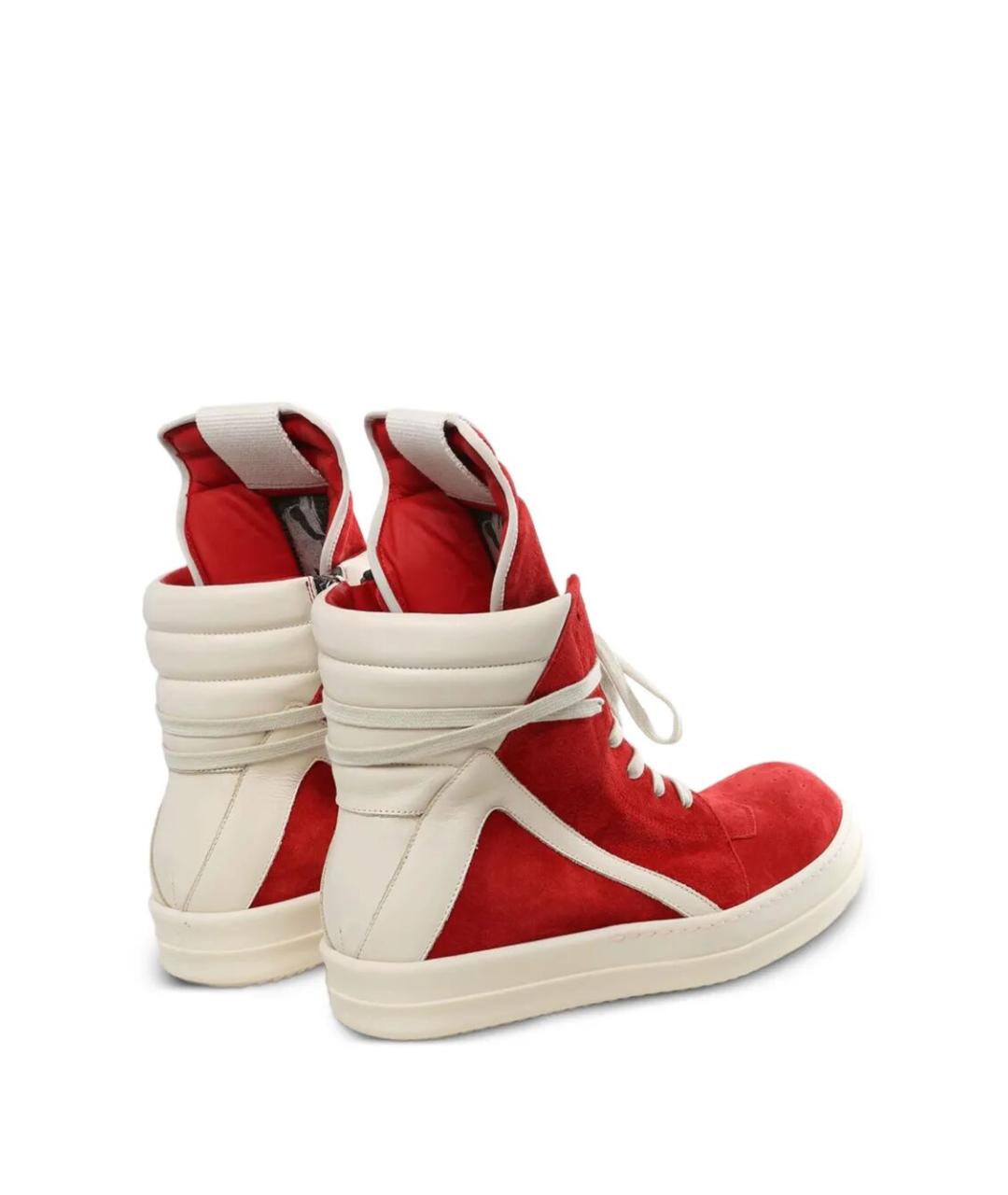 RICK OWENS Красные кожаные высокие кроссовки / кеды, фото 2