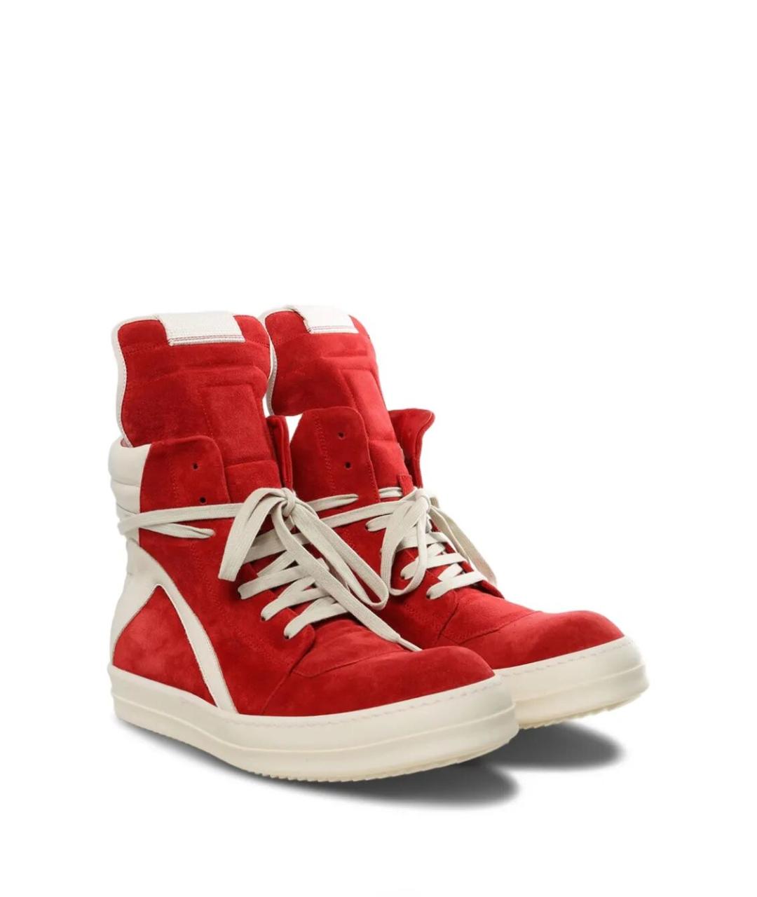 RICK OWENS Красные кожаные высокие кроссовки / кеды, фото 3