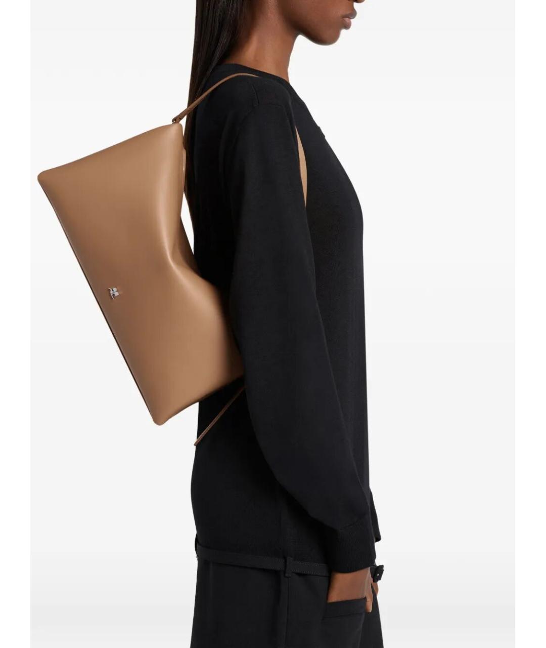 COURREGES Коричневая кожаная сумка с короткими ручками, фото 2