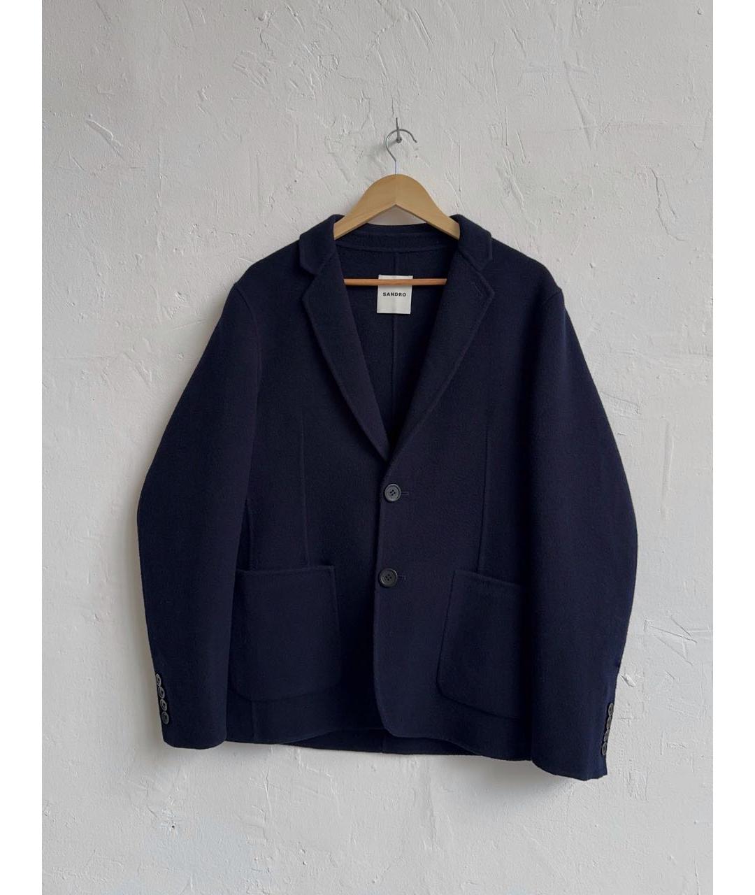 SANDRO Темно-синее шерстяное пальто, фото 9