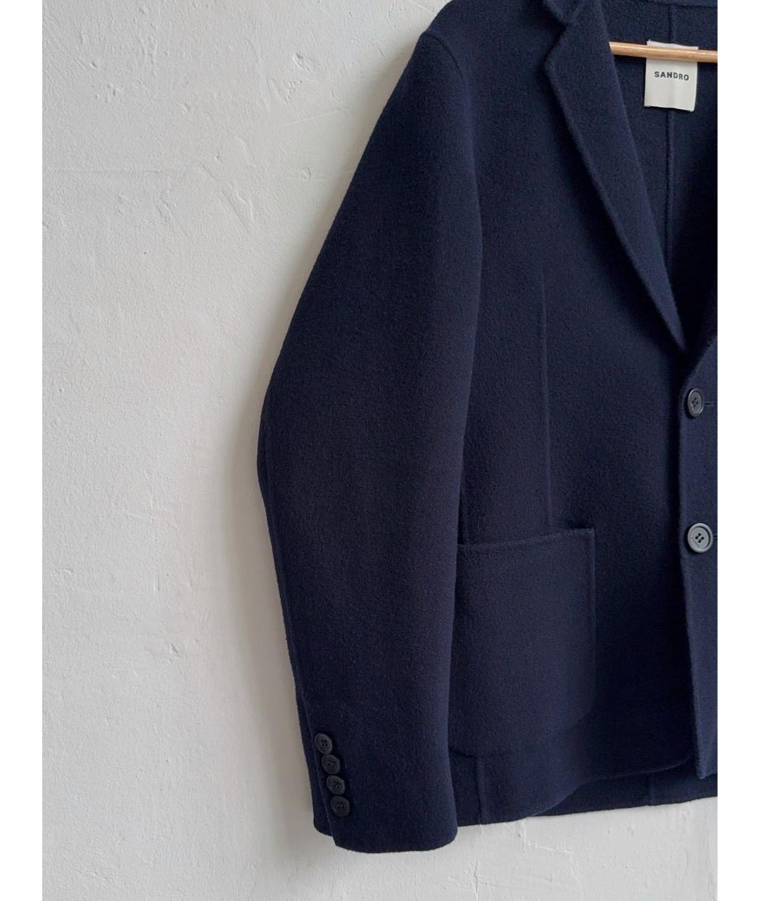 SANDRO Темно-синее шерстяное пальто, фото 5