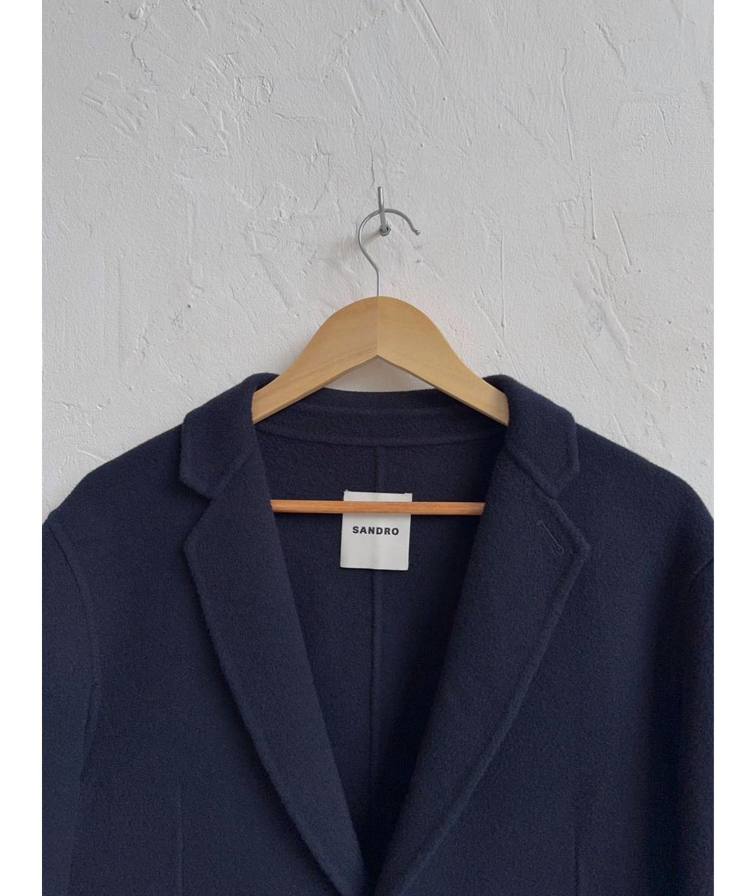 SANDRO Темно-синее шерстяное пальто, фото 3