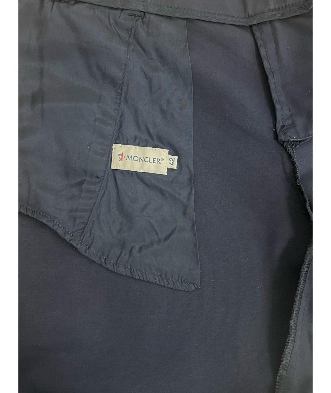 MONCLER Темно-синие хлопко-эластановые прямые брюки, фото 7